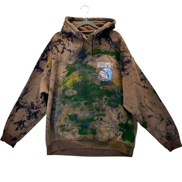 Travis Scott 2019 AstroWorld Wish You Were Here Brown Thrashed Tour Hoodie L - Picture 3 of 10